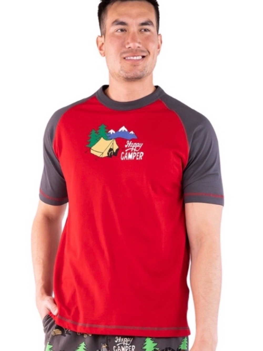 Lazy One Happy Camper Men’s T-Shirt Size Small Red Gray Camping Tee